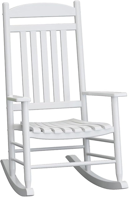 Wooden Outdoor Rocking Chair, Weatherproof Oversized Rocking Chair, Heavy Duty Comfort with 450 lbs Weight Capacity, Solid Relaxing Rocker with High Back for Patio, Porch, Living Room (white)