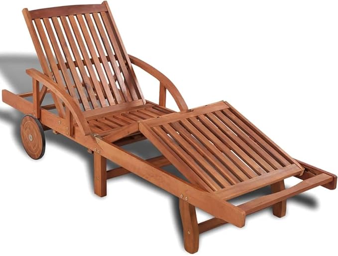 Acacia Wood Adjustable Outdoor Chaise Lounge Chair Brown 79 x 26.8 x 32.7 in Weather Resistant Poolside Sun Lounger - Photo 1