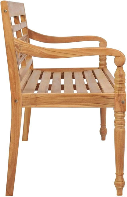 Solid Teak Wood Bench with 100% Polyester Cushion, 47.2 Inch Standard 2-Seater Outdoor Patio Furniture for Garden and Backyard, Rustic Durable Teak Build with Sandblasted