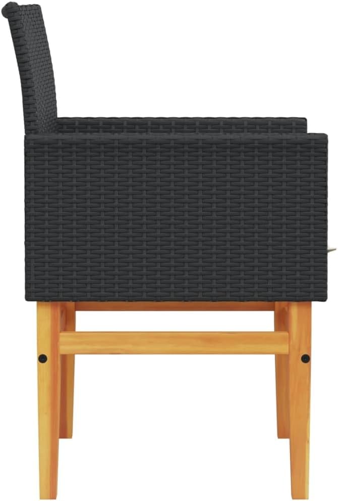 Patio Chairs with Cushions 2 pcs Black Poly Rattan&Solid Wood Sillas para Patio Lawn Chairs for Dining Table Garden - Photo 7