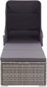 Grey Rattan Sun Lounger with Canopy 76.8 x 23.6 x 43.3 in Powder-Coated Steel Frame Adjustable Recline Foldable Outdoor - Photo 4