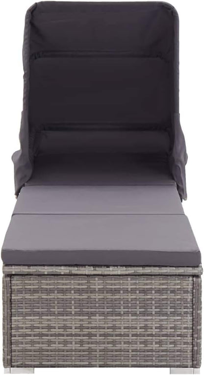Sun Lounger with Canopy and Cushion Poly Rattan Gray Patio Chairs Outdoor Furniture Outdoor Chairs Suitable for Gardens, Pools and Balconies.