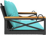 Black and Blue Patio Swing Bench with Cushions, Outdoor Furniture for Garden Balcony, Durable PE Rattan and Metal Frame - Photo 6