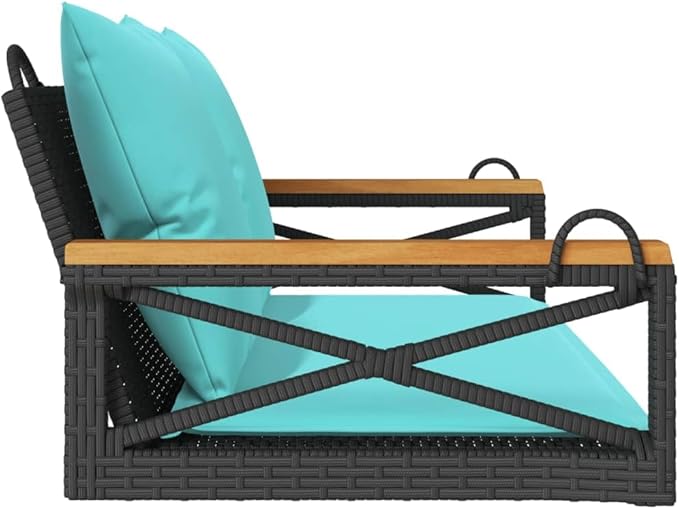 Patio Swing Bench Black, Blue Outdoor Furniture with Cushions and Metal Frame for Garden Balcony Relaxation Comfortable - Photo 6