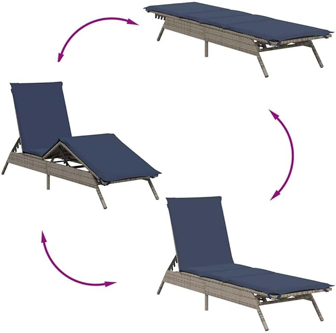 Outdoor Chaise Lounge Chair 78.7" Grey PE Rattan Adjustable Backrest & Footrest Extra Long Reclining Patio Sun Lounger - Photo 6
