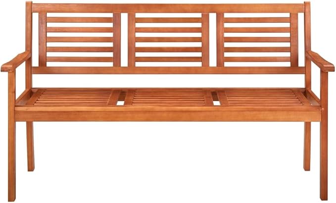 Solid Eucalyptus Wood Garden Bench 59.1 Inch Brown Ergonomic Outdoor Seating for Patio Balcony Garden and Terrace Rustic Furniture