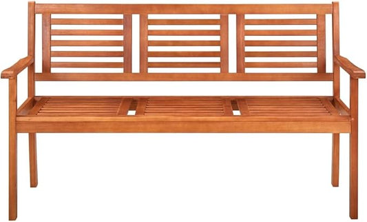 Solid Eucalyptus Wood Garden Bench 59.1 Inch Brown Ergonomic Outdoor Seating for Patio Balcony Garden and Terrace Rustic Furniture
