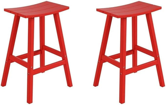 Costaelm All-Weather Bar Stools Set of 2, 29" Height Outdoor Bar Stools, Adirondack Poly Patio Bar Stool for Patio, Deck, Kitchen Counter and Garden, Red