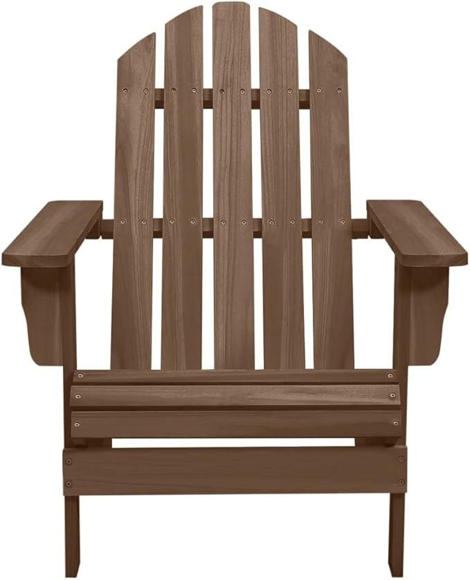 Large Brown Solid Fir Wood Adirondack Chair Set with Detachable Ottoman and Small Table for Outdoor Patio Garden Relaxation and Comfort