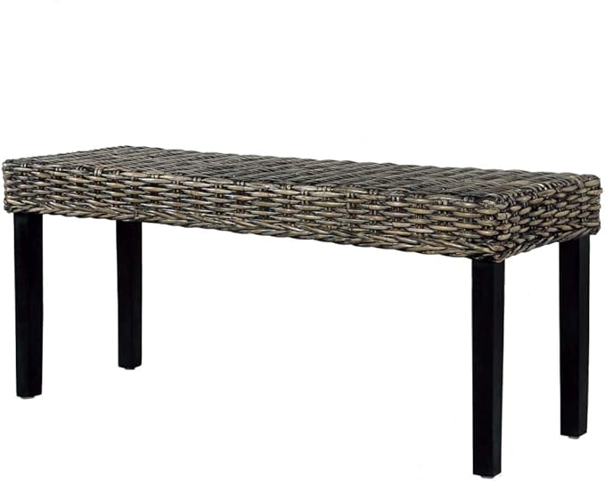 Bench,Outdoor Garden Park Bench, Furniture Outdoor Patio Bench, Suitable for Patio Seat, Garden, Poolside, Balcony,Bench 43.3" Black Natural Kubu Rattan and Solid Mango Wood