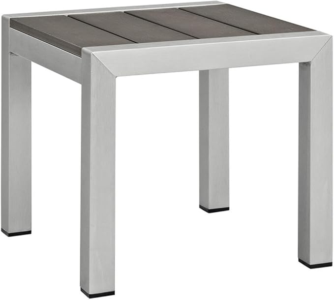 Modway Shore Aluminum Textilene® Mesh Outdoor Patio Poolside Chaise Lounge Chair and Side End Table Set in Silver Black - Photo 6