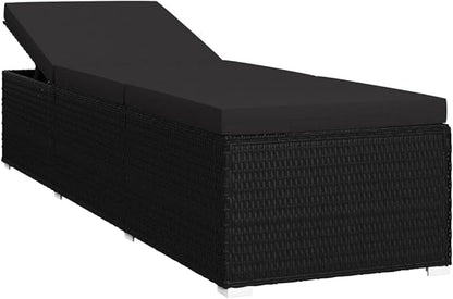 Sun Lounger with Cushion and Tea Table,Lounge Chair,Pool Chairs,Outdoor Chaise,Pool Furniture,Weather-Resistant,Easy to Maintain,Both Sides of Sunlounger Adjustable, Poly Rattan Black