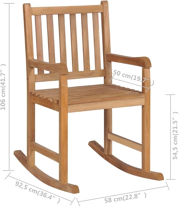 Rocking Chair Brown Solid Teak Wood Medium Durable Outdoor Chairs Patio Set for Indoor Tavern