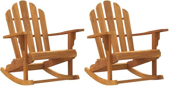Natural Teak Garden Adirondack Rocking Chair Set of 2 - Photo 3