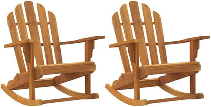 Set of 2 Natural Teak Adirondack Chairs with Rocking Feature for Outdoor Relaxation in Garden or Patio