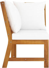 Compact Acacia Wood Sectional Corner Sofa with Cream Solid Cushions for Outdoor Patio and Indoor Living Room - Photo 4