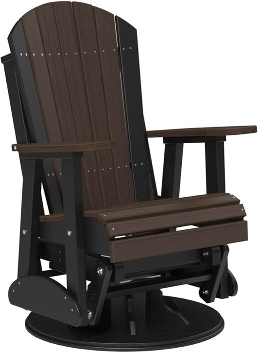 LuxCraft 2' Adirondack Outdoor Swivel Glider Chair, Patio Glider Rocker, Outdoor Swivel Rocker Chair, Glider Rocking Chair (Weatherwood & Black)