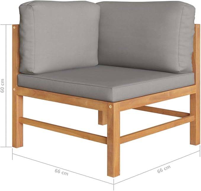 2-Seater Garden Bench Dark Grey Cushions Natural Teak Wood Patio Bench for Outdoor Seating and Benches - Photo 2