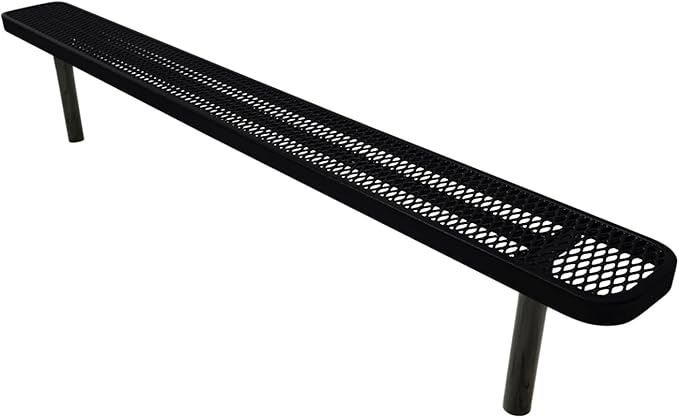 COATEDOUTDOORFURNITURE Coated Outdoor Furniture Heavy-Duty Outdoor Bench Thermoplastic Coated, Expanded Metal, Commercial-Grade Seating, Made in America (Inground Without Back, 8 Ft, Black)