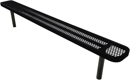 COATEDOUTDOORFURNITURE Coated Outdoor Furniture Heavy-Duty Outdoor Bench Thermoplastic Coated, Expanded Metal, Commercial-Grade Seating, Made in America (Inground Without Back, 8 Ft, Black)
