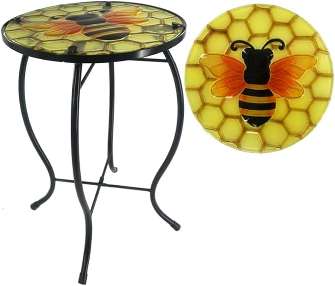 Outdoor Side Table Wasp Round Small Patio Accent Table Indoor End Table for Yard, Garden, Living Room, Bistro Balcony or Lawn
