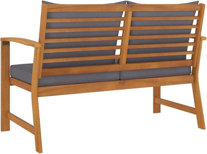Patio Bench,Park Wooden Bench,Garden Bench,Balcony Bench,Outdoor Furniture,Picnic Bench, for The Front Porch,Deck, Balcony or Backyard,47.2" with Dark Gray Cushion Solid Acacia Wood