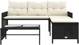 vidaXL Patio Sofa Set - L-Shaped Black Poly Rattan, Powder-Coated Steel Frame with Cream Cushions - Photo 7