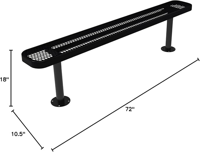 COATEDOUTDOORFURNITURE Coated Outdoor Furniture Heavy-Duty Outdoor Bench Thermoplastic Coated, Expanded Metal, Commercial-Grade Seating, Made in America (Surface Without Back, 6 Ft, Black)