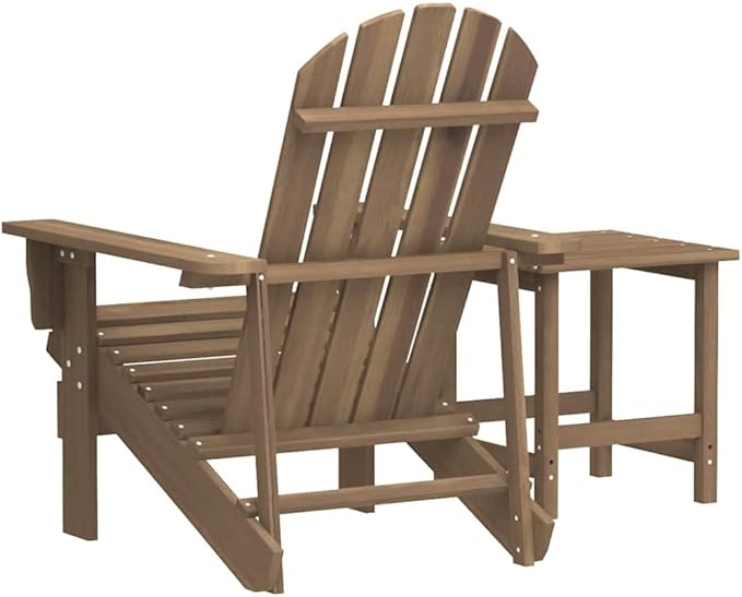 Brown Solid Fir Wood Garden Adirondack Chair with Matching Table 27.4 x 34.1 x 35.2 in Ergonomic Design for Outdoor Patio Backyard Weather Resistant Durable Furniture Set