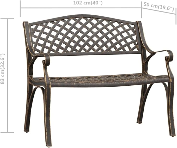 Vintage Cast Aluminum Garden Bench with Floral Design, Durable Outdoor Seating for Patio, Balcony, or Yard, Comfortable Two-Person Metal Bench in Green Finish