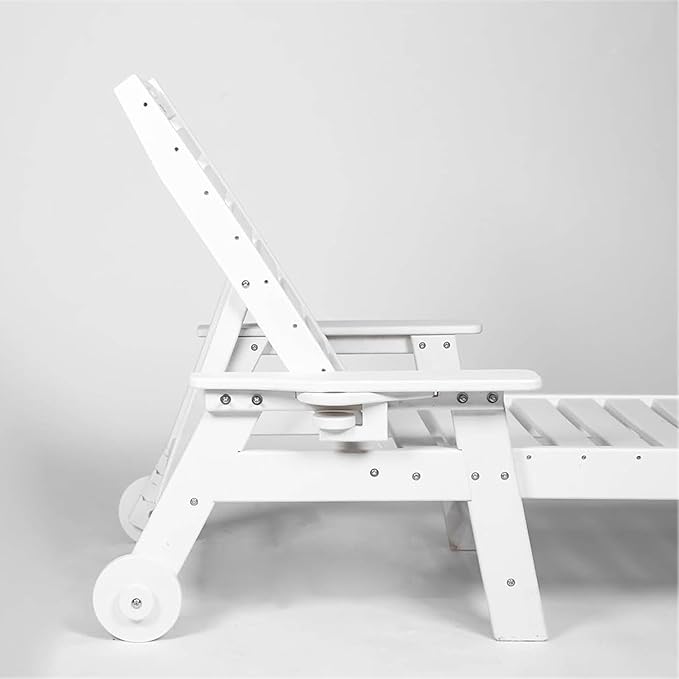 Lounge Chair Outdoor with Wood Texture, Oversized Chaise Lounge Chairs Outside with 5-Position Adjustable Backrest - Photo 5