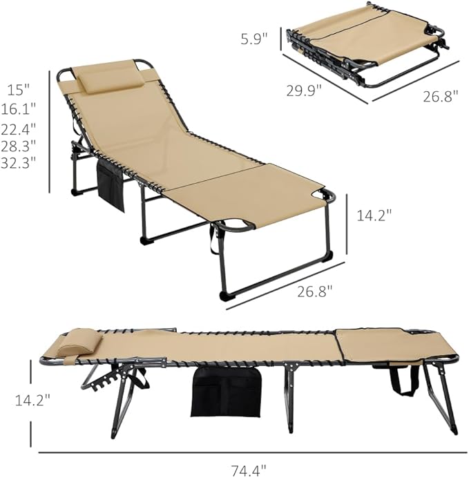 Folding Chaise Lounge with 5-Position Reclining Back for Outdoor Relaxation