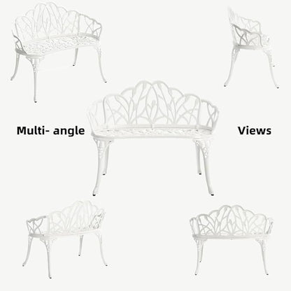 Patio Aluminum Outdoor Bench, Garden Metal Loveseat Furniture, Vintage Tulip Carving Antique White Front Porch Chair Seat
