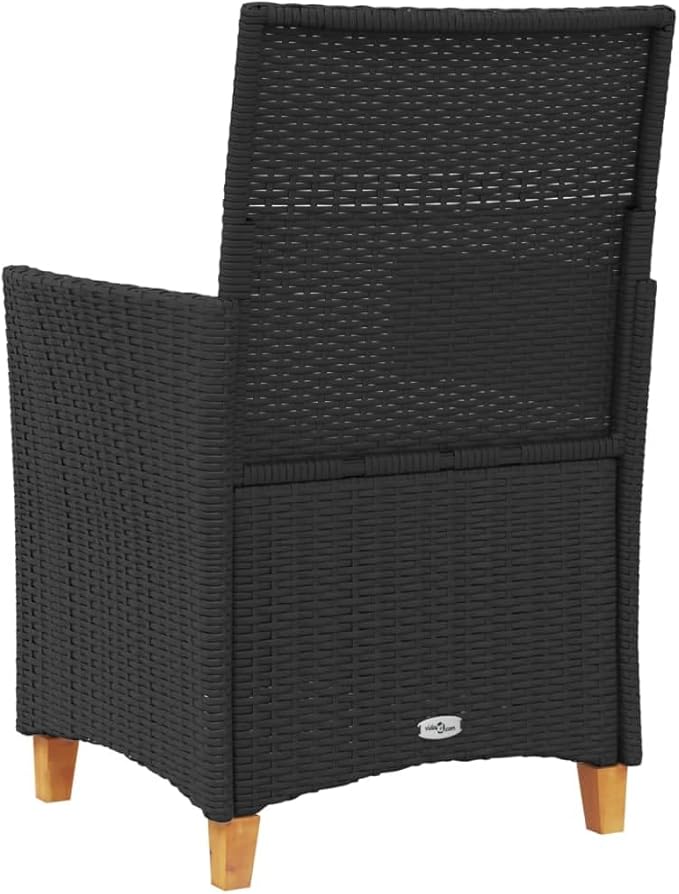 Patio Chairs with Cushions 2 pcs Black Poly Rattan&Solid Wood, Suitable for patios, Gardens, Balconies - Photo 8