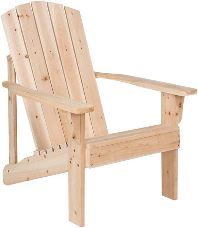 Pemberly Row Cedar Wood Adirondack Chair, 36.25" H x 34.25" W x 26.75" D, Beige Finish, Ergonomic Design, Contoured Seat, Wide Arms, Rustic Patio Seating, Low-Maintenance Outdoor Furniture