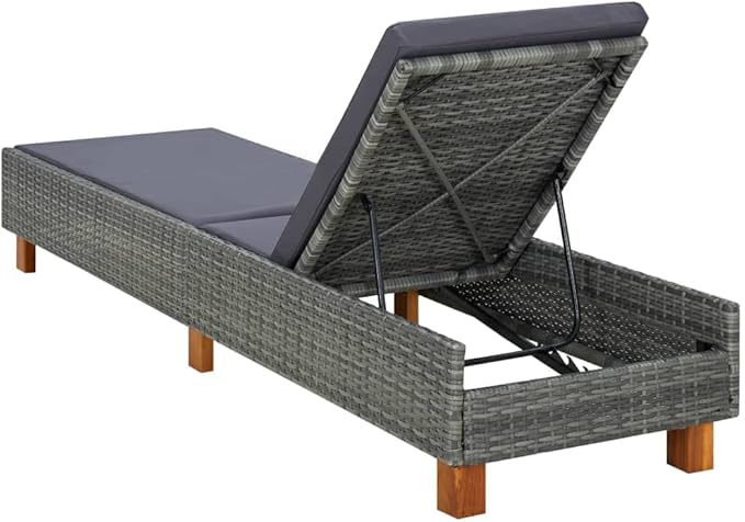 Grey PE Rattan Sunbed, Adjustable Outdoor Chaise Lounge Chair with Cushion, Weather-Resistant Patio Furniture for Garden - Photo 4