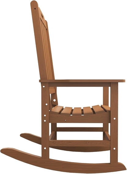 Oversized Rocking Chair, Outdoor Rocking Chair for Adults, All Weather Resistant Porch Rocker for Lawn Garden, Wood
