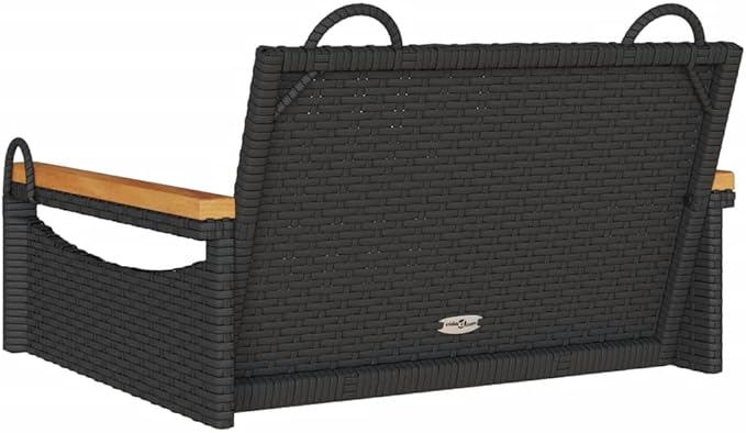 Patio Swing Bench Black Outdoor Poly Rattan Seating with Sturdy Steel Frame Comfortable Garden Balcony Furniture for Relaxation