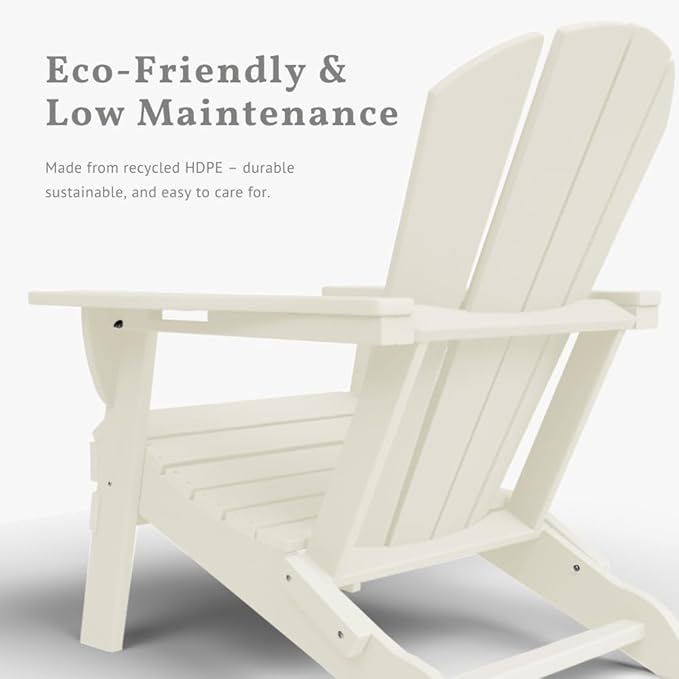 Folding Adirondack Chairs with Cup Holders, Set of 4 HDPE Plastic Outdoor Chairs, Weather Resistant, Real Wood Look - Photo 3
