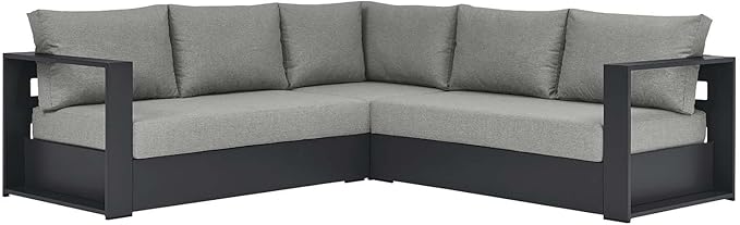 Modway Tahoe Aluminum 3-Piece Outdoor Patio Furniture Gray, Modular Sectional Sofa Set with Weather-Resistant Cushions - Photo 4