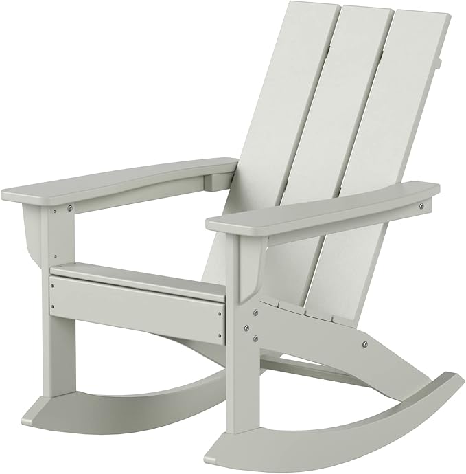 WestinTrends Ashore Patio Rocking Chair, All Weather Poly Lumber Plank Adirondack Rocker Chair, Modern Farmhouse Outdoor Rocking Chairs for Porch Garden Backyard and Indoor, Sand