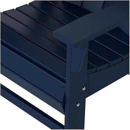 Costaelm Outdoor Adirondack Chair, HDPE Patio Balcony Chairs, Portside Seashell Nautical Curveback Adirondack Chair and Fire Pit Chairs, Navy Blue