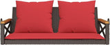 Brown PE Rattan Swing Bench with Red Cushions - Photo 5