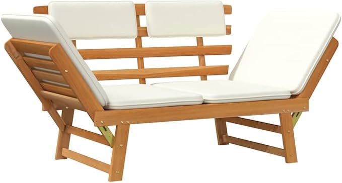 Garden Bench Deck Bench Patio Bench with Cushions 2-in-1 74.8" Solid Acacia Wood - Photo 9