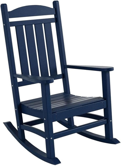 Costaelm Oversized Outdoor Rocking Chair, High Back Porch Rocker Chair, HDPE All Weather Resistant Outdoor Seating Furniture Wide Rocker Chair for Patio, Lawn, Garden, Navy Blue