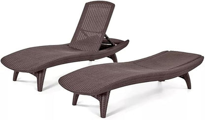 Outdoor Patio Chaise Lounge Chairs, All-Weather Wicker Rattan, Adjustable Backrest, Set of 2 (Brown)