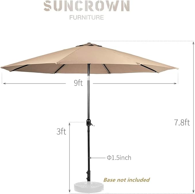 SUNCROWN 7 Pieces Outdoor Dining Set Metal Swivel Cushioned Chairs Patio Furniture Sets with Steel Slat Bistro Table and Brown 10Ft Patio Umbrella for Backyard, Lawn, Garden, Deck, Poolside