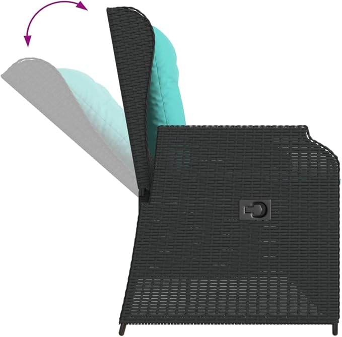 2-Seater Reclining Patio Bench with Cushions, Outdoor Synthetic Poly Rattan Loveseat with Adjustable Backrest - Photo 8