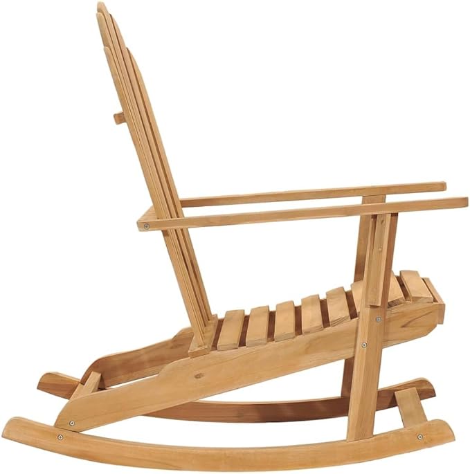Set of 2 Adirondack Rocking Chairs, Solid Teak Wood Outdoor Rockers with Oiled Finish, Ergonomic Contoured Seat for Patio, Garden, and Balcony, Weather-Resistant Brown Furniture