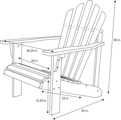 Pemberly Row Traditional Cedar Wood Patio Porch Adirondack Chair, Beige Finish, Ergonomic Design with Contoured Seat and Wide Arms, 36" H x 35" W x 26.25" D, Outdoor Furniture for Relaxation